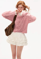 Soft waxy fur collar sweater knit sweater top